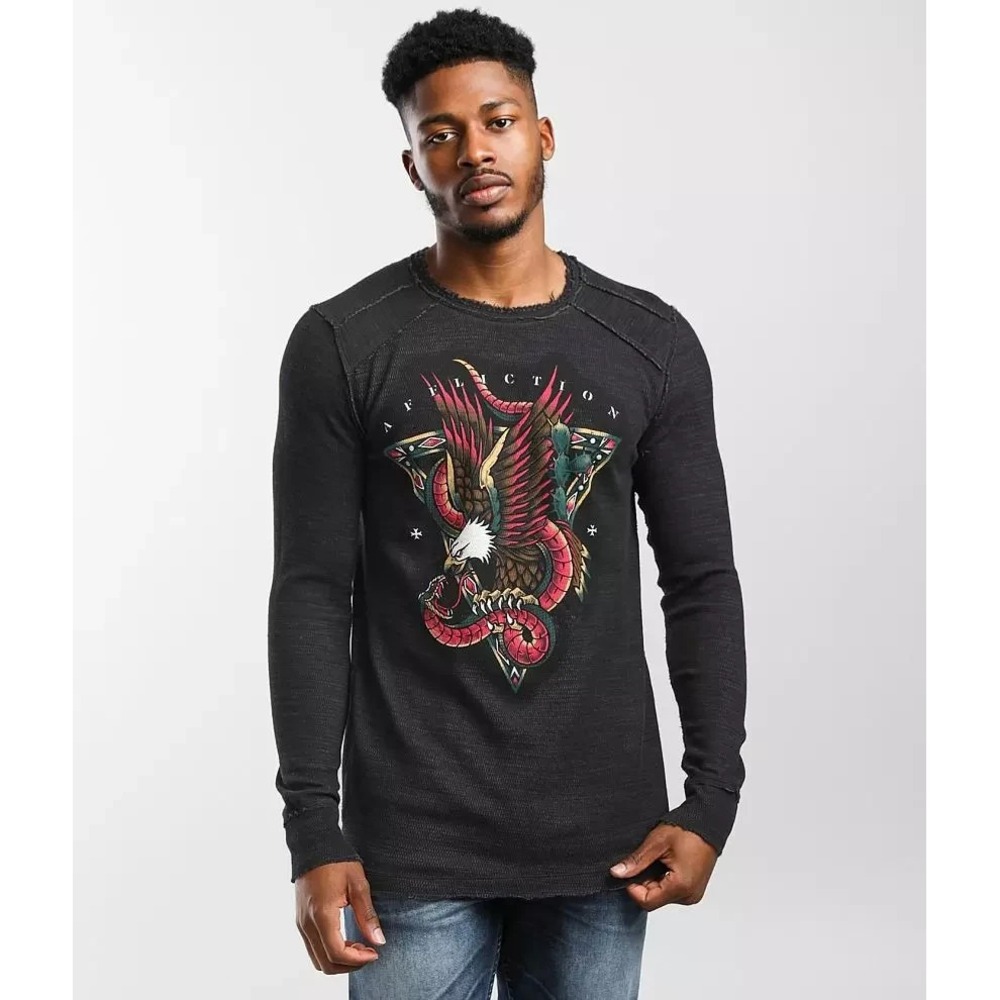 Affliction‎ Nacional Shirt Men's 4XL Black Charcoal Reversible Thermal Grunge